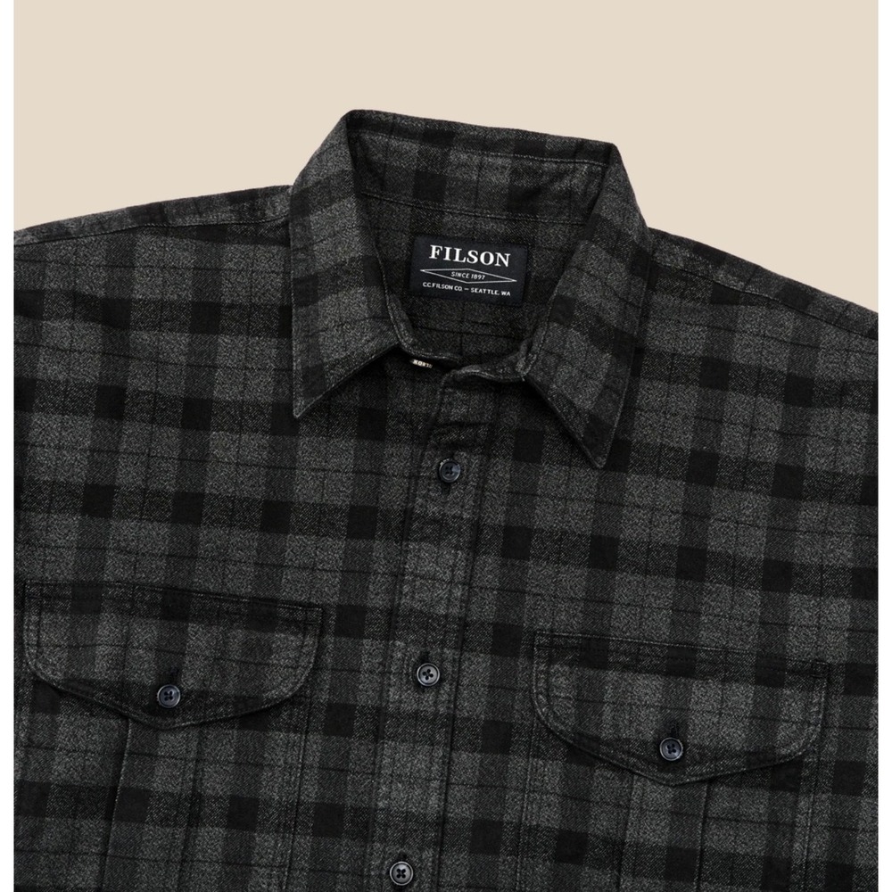 Filson Alaskan Guide Flannel Shirt Mens XXL Grey Black Plaid Workwear Outdoorsy